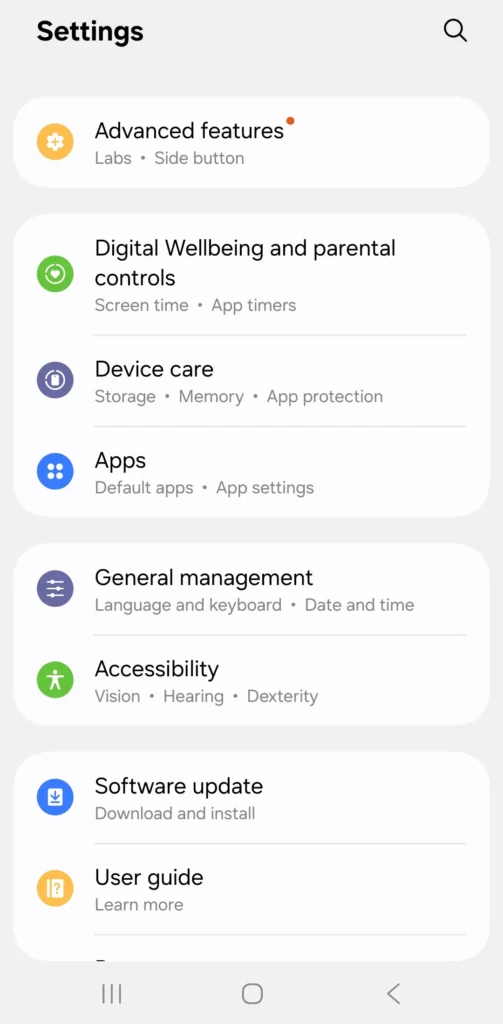 Samsung a16 System update screen in settings – Perspective Gadgets