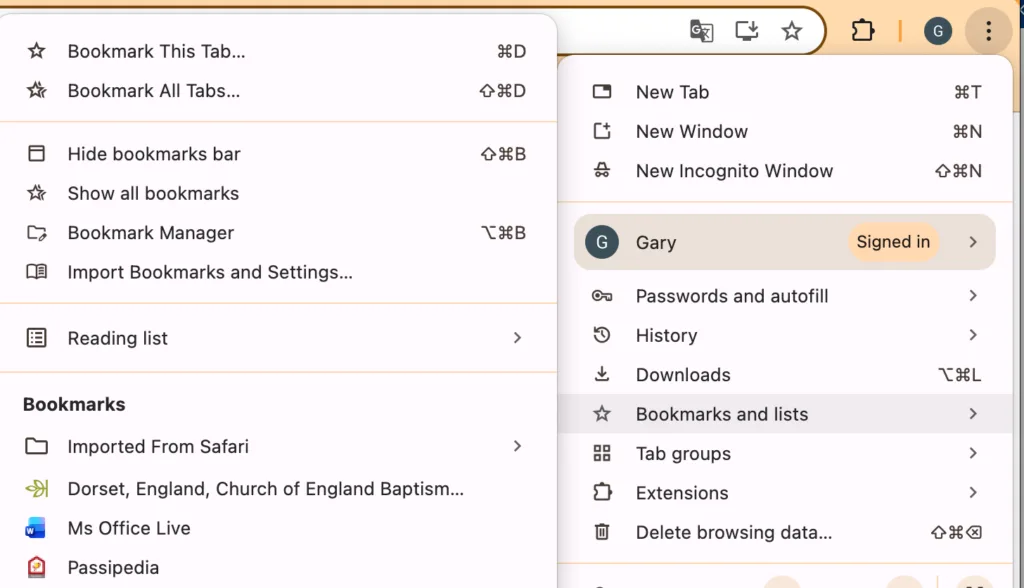 Explanation of Bookmarks tabs Chrome