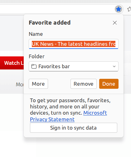 MS edge Browser bar for Bookmarks for seniors